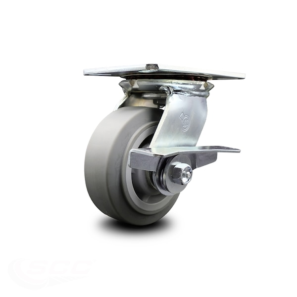 5 Inch Heavy Duty Thermoplastic Rubber Caster with Roller Bearing and Brake SCC